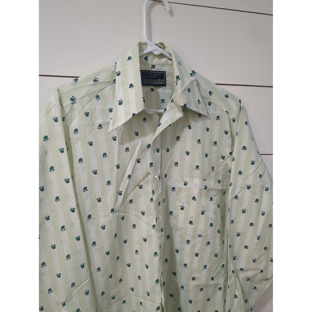Vintage Sears men's store dress shirt floral striped green retro